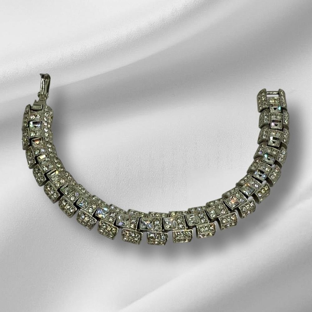 Vintage Joan Rivers Rhinestone Link Bracelet – Art Deco Style, 6.5” - Picture 4 of 17